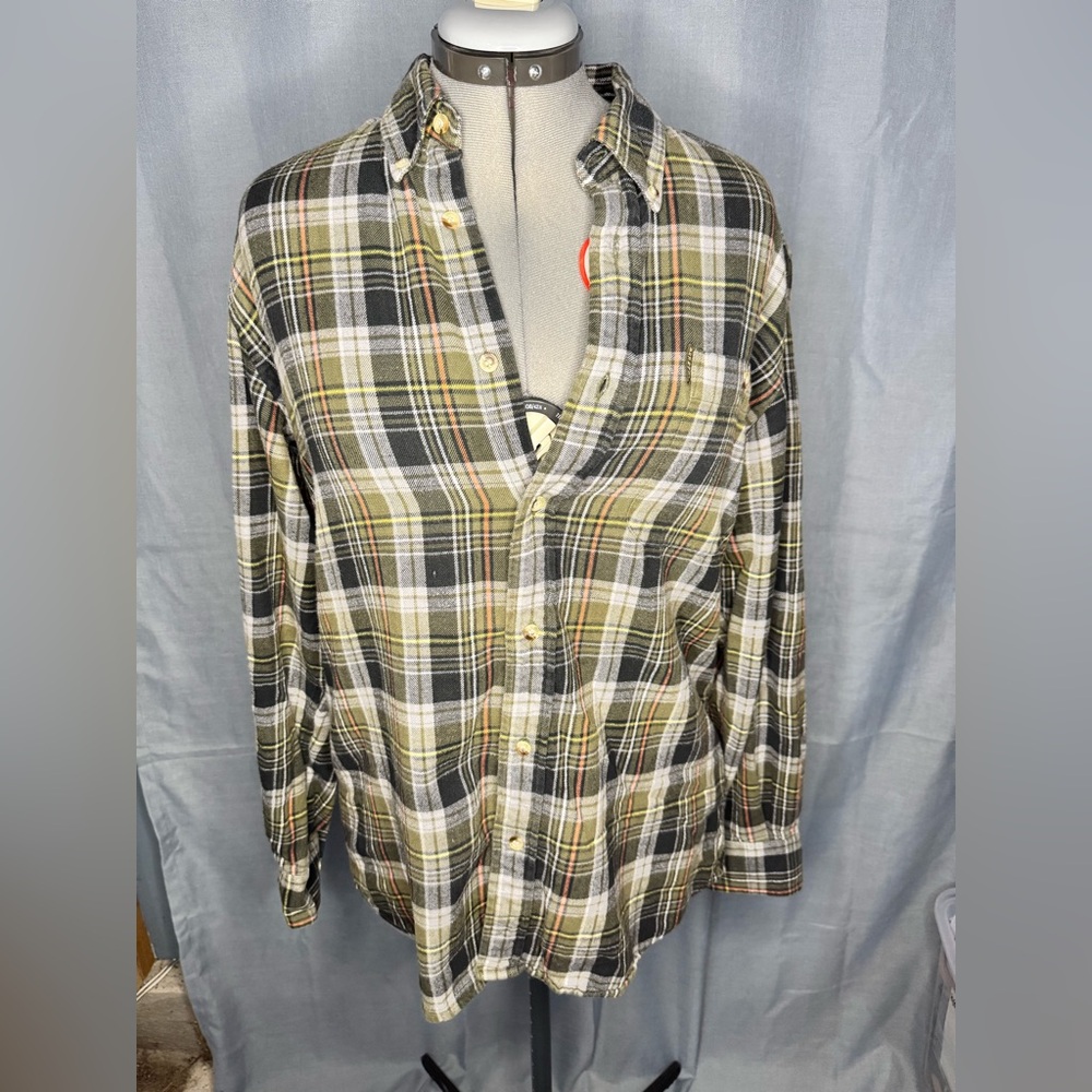 Men's Plaid Button-Down Shirt - Black, White, Green